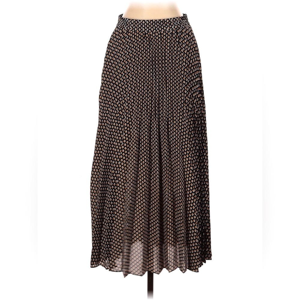 MAX STUDIO Black White Brown Geometric Polka Dots Graduated Pleated Midi Skirt